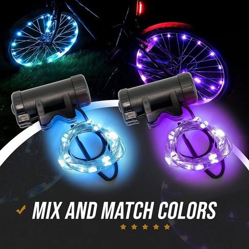 LED Bike Wheel Lights 2-Pack (Rechargeable, RGB Color-Changing) with White Headlight and Red Taillight Bundle of Cycling Accessories. Super Bright 7 Colors and Auto-Color Change Mode. in Saudi Arabia