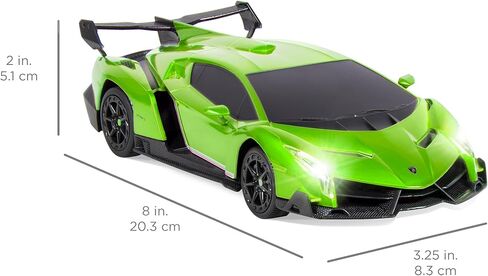 أفضل منتجات الاختيار 1:24 سيارة لامبورغيني فينينو RC المرخصة للأطفال، الرأس والمصابيح الخلفية - أحمر in Kuwait