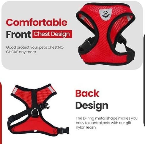 No-Choke Dog Harness for Small to Medium Dogs, Matching Leash, Harness for Puppy, Adjustable Pet Vest Harness, Soft Comfort Neck Strap, Easy Attachments, Reflective Strips in Kuwait