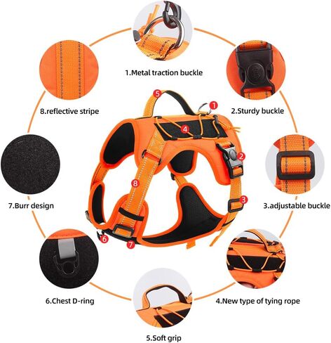 Orange Reflective Lightweight Tactical Pet Harness Vest with Handle Harness Tactical Dog Harness Vest for Walking, Hiking,Training,Outdoor,Camping (Orange, Small) in Saudi Arabia