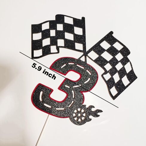 Race Car 3 Years old Birthday Cake Topper- Checkered Flag, Racing Track, Fire Wheel Cake Decoration Set for Boy's 3rd Birthday Party Supply in Saudi Arabia