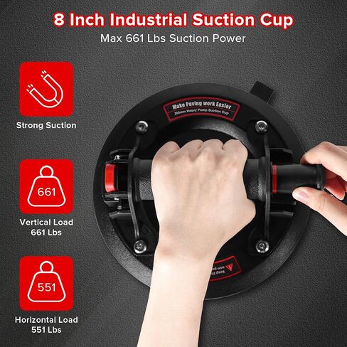 8" Glass Suction Cups with 662 lbs Load Capacity Powerful Industrial Vacuum Suction Cups for Lifting Large Glass Tile Granite,Includes Carrying Case(2pack) in Saudi Arabia