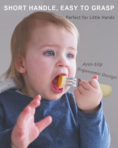 Toddler Utensils Fork Spoon Set, Kids Silverware Set 18/8 Stainless Steel & Food Grade Silicone Handle, Baby Safe Utensils Spoons and Forks for Toddler, BPA Free, Easy-Grip, Dishwasher Safe in Saudi Arabia
