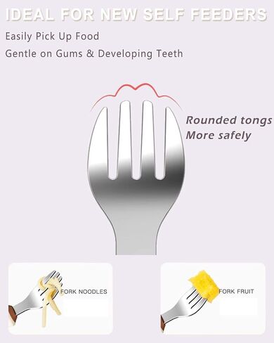 Toddler Utensils Fork Spoon Set, Kids Silverware Set 18/8 Stainless Steel & Food Grade Silicone Handle, Baby Safe Utensils Spoons and Forks for Toddler, BPA Free, Easy-Grip, Dishwasher Safe in Saudi Arabia