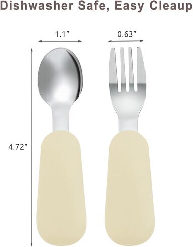 Toddler Utensils Fork Spoon Set, Kids Silverware Set 18/8 Stainless Steel & Food Grade Silicone Handle, Baby Safe Utensils Spoons and Forks for Toddler, BPA Free, Easy-Grip, Dishwasher Safe in Saudi Arabia