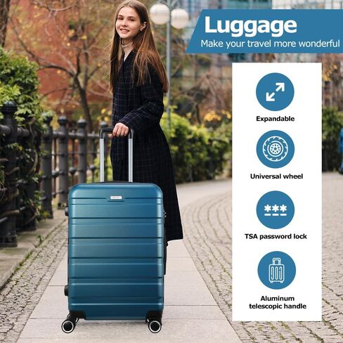 حقيبة Panana 28 للحمل من البولي كربونات المتينة مع قفل TSA للعجلات، حقيبة سفر صلبة خفيفة الوزن (أزرق مخضر) in Kuwait