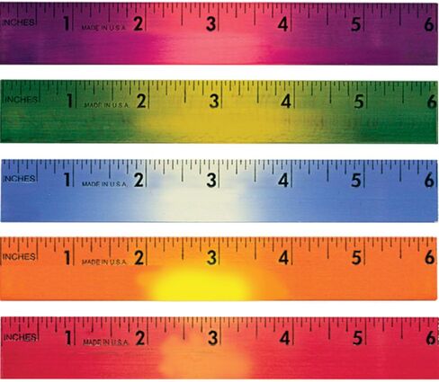 6" Color Changing Wood Ruler Changes Color with The Heat of Your Hand (Packed Color:Green to Yellow, Orange to Yellow, Blue to Lt Blue, Violet to Pink, Tropical Red to Orange), Set of 10, Made in USA in Kuwait