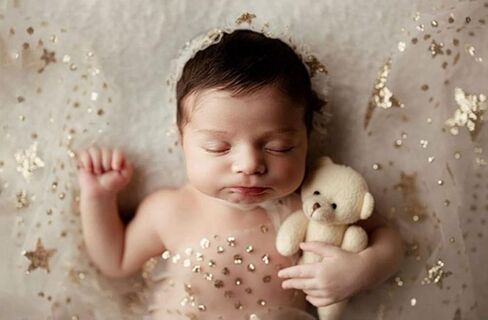 Vemonllas Newborn Photography Props Boys Girls Gold Star Translucent Blanket Wrap Basket Stuffer Cloth Set (Beige) in Saudi Arabia