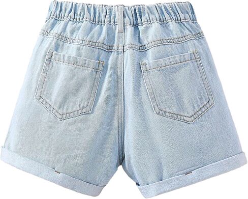 SHENHE Girl's Graphic Cherry Embroidery Roll Up Hem Jeans Elastic Waist Denim Shorts in Saudi Arabia