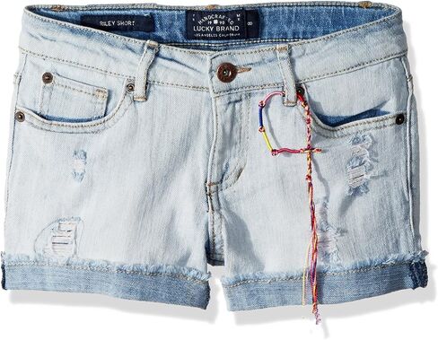 شورت جينز للفتيات من Lucky Brand بأساور، جينز مطاطي مع 5 جيوب، خصر متوسط ​​إلى مرتفع، Ronnie Bella، 6X in Kuwait