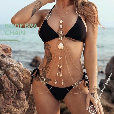 ريتان المرأة الذهب الجسم سلسلة بيكيني للشاطئ البرازيلي سلاسل شل الصدر سلسلة موضة الجسم تسخير سلاسل in Kuwait