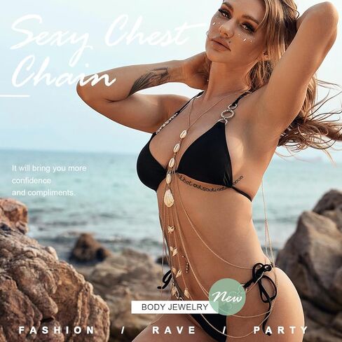 ريتان المرأة الذهب الجسم سلسلة بيكيني للشاطئ البرازيلي سلاسل شل الصدر سلسلة موضة الجسم تسخير سلاسل in Kuwait