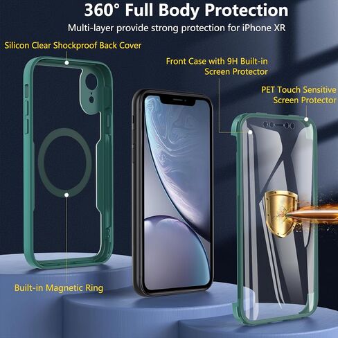 حافظة BESINPO لهاتف iPhone XR، حافظة هاتف iPhone XR [متوافقة مع MagSafe] [مقاومة للصدمات لكامل الجسم] [واقي شاشة HD مدمج]، حافظة مغناطيسية من الدرجة العسكرية لهاتف iPhone XR 6.1 بوصة، أسود in Saudi Arabia