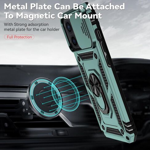 for iPhone 12 Case,with Camera Lens Cover HD Screen Protector,[Military Grade] Ring Car Mount Kickstand Hybrid Hard PC Soft TPU Shockproof Protective Case for iPhone 12, Black in Saudi Arabia