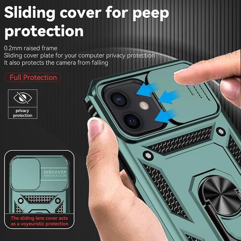 for iPhone 12 Case,with Camera Lens Cover HD Screen Protector,[Military Grade] Ring Car Mount Kickstand Hybrid Hard PC Soft TPU Shockproof Protective Case for iPhone 12, Black in Saudi Arabia