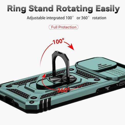 for iPhone 12 Case,with Camera Lens Cover HD Screen Protector,[Military Grade] Ring Car Mount Kickstand Hybrid Hard PC Soft TPU Shockproof Protective Case for iPhone 12, Black in Saudi Arabia