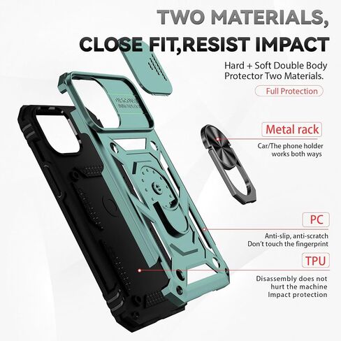 for iPhone 12 Case,with Camera Lens Cover HD Screen Protector,[Military Grade] Ring Car Mount Kickstand Hybrid Hard PC Soft TPU Shockproof Protective Case for iPhone 12, Black in Saudi Arabia