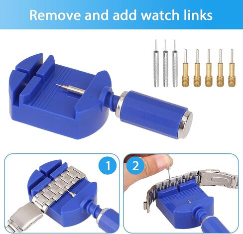 طقم إصلاح الساعة، 56 قطعة طقم إزالة رابط الساعة، مجموعة أدوات تحديد حجم حزام الساعة، مزيل دبوس سلسلة حزام الساعة، يتضمن استبدال دبابيس الساعة، مطرقة الساعة، أداة شريط الزنبرك وأداة دفع دبوس الساعة in Kuwait