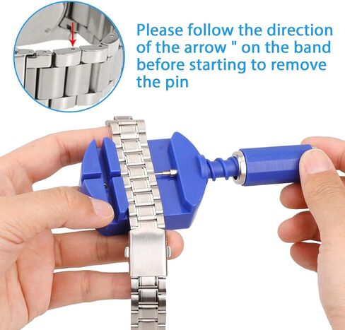 طقم إصلاح الساعة، 56 قطعة طقم إزالة رابط الساعة، مجموعة أدوات تحديد حجم حزام الساعة، مزيل دبوس سلسلة حزام الساعة، يتضمن استبدال دبابيس الساعة، مطرقة الساعة، أداة شريط الزنبرك وأداة دفع دبوس الساعة in Kuwait