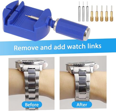 طقم إصلاح الساعة، 56 قطعة طقم إزالة رابط الساعة، مجموعة أدوات تحديد حجم حزام الساعة، مزيل دبوس سلسلة حزام الساعة، يتضمن استبدال دبابيس الساعة، مطرقة الساعة، أداة شريط الزنبرك وأداة دفع دبوس الساعة in Kuwait
