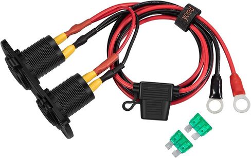 سلسلة DIY YCIND أنثى ولاعة السجائر المقبس المزدوج USB شحن مخرج الطاقة الثقيلة 30A الصمامات 12V سيارة شاحنة قارب البحرية RV المحمول DIY كيت 12AWG الحبل 10Ft in Kuwait