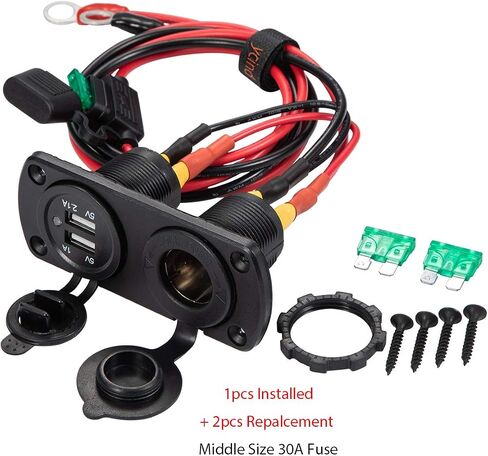 سلسلة DIY YCIND أنثى ولاعة السجائر المقبس المزدوج USB شحن مخرج الطاقة الثقيلة 30A الصمامات 12V سيارة شاحنة قارب البحرية RV المحمول DIY كيت 12AWG الحبل 10Ft in Kuwait