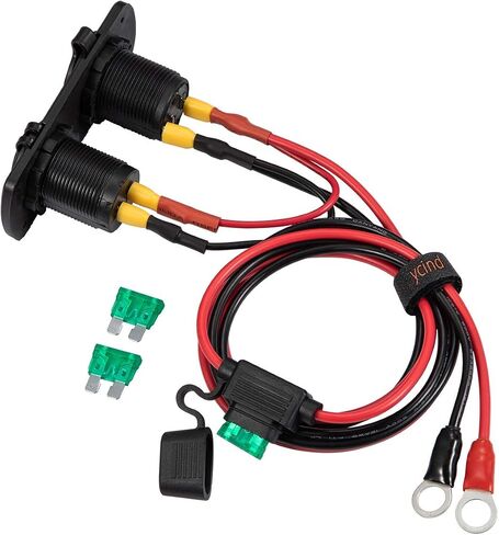 سلسلة DIY YCIND أنثى ولاعة السجائر المقبس المزدوج USB شحن مخرج الطاقة الثقيلة 30A الصمامات 12V سيارة شاحنة قارب البحرية RV المحمول DIY كيت 12AWG الحبل 10Ft in Kuwait