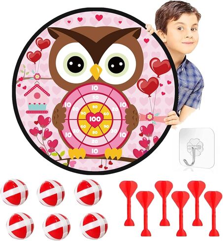Valentines Day Game Dart Board 26in Owl Dart Board with 6 Sticky Balls and 6 Darts Toy Hooks Valentines Day Party Favors Indoor Outdoor Sports Puzzle Game in Kuwait