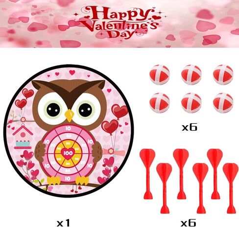 Valentines Day Game Dart Board 26in Owl Dart Board with 6 Sticky Balls and 6 Darts Toy Hooks Valentines Day Party Favors Indoor Outdoor Sports Puzzle Game in Kuwait