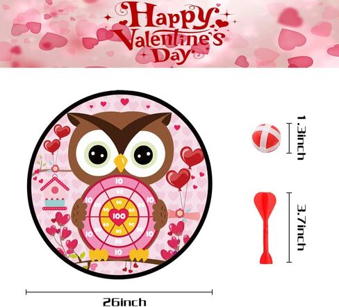 Valentines Day Game Dart Board 26in Owl Dart Board with 6 Sticky Balls and 6 Darts Toy Hooks Valentines Day Party Favors Indoor Outdoor Sports Puzzle Game in Kuwait