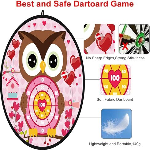 Valentines Day Game Dart Board 26in Owl Dart Board with 6 Sticky Balls and 6 Darts Toy Hooks Valentines Day Party Favors Indoor Outdoor Sports Puzzle Game in Kuwait