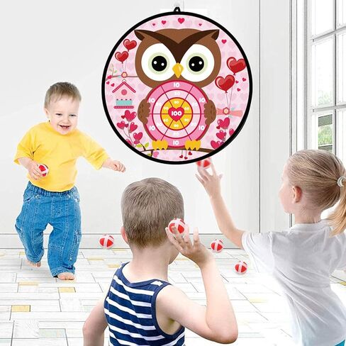 Valentines Day Game Dart Board 26in Owl Dart Board with 6 Sticky Balls and 6 Darts Toy Hooks Valentines Day Party Favors Indoor Outdoor Sports Puzzle Game in Kuwait