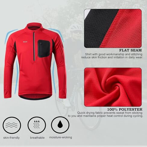 بلوفر ARSUXEO لركوب الدراجات من الجيرسيه للرجال بأكمام طويلة وقميص لركوب الدراجات الجبلية و4 جيوب in Kuwait