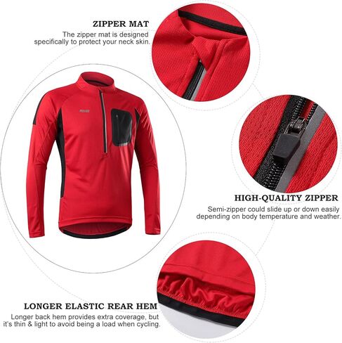 بلوفر ARSUXEO لركوب الدراجات من الجيرسيه للرجال بأكمام طويلة وقميص لركوب الدراجات الجبلية و4 جيوب in Kuwait