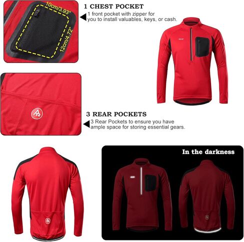 بلوفر ARSUXEO لركوب الدراجات من الجيرسيه للرجال بأكمام طويلة وقميص لركوب الدراجات الجبلية و4 جيوب in Kuwait