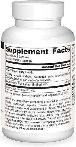 Source Naturals AHCC مع البيوبيرين - يزيد من نشاط الخلايا القاتلة الطبيعية* - 500 مجم - 30 كبسولة in Saudi Arabia
