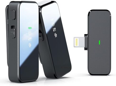 ميكروفون لافالير لاسلكي لهواتف iPhone مع خاصية إلغاء الضوضاء، ناقل حركة بطول 100 قدم، عمر بطارية يصل إلى 9 ساعات، ميكروفون لاسلكي لتسجيل الفيديو in Kuwait