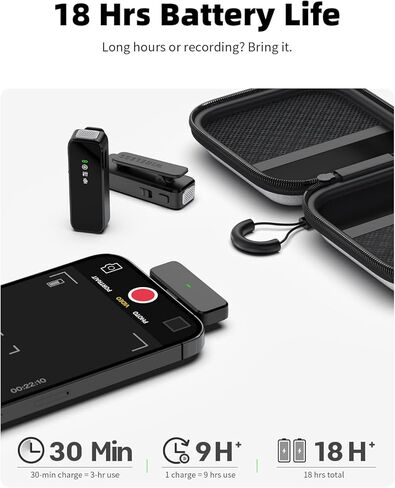ميكروفون لافالير لاسلكي لهواتف iPhone مع خاصية إلغاء الضوضاء، ناقل حركة بطول 100 قدم، عمر بطارية يصل إلى 9 ساعات، ميكروفون لاسلكي لتسجيل الفيديو in Kuwait
