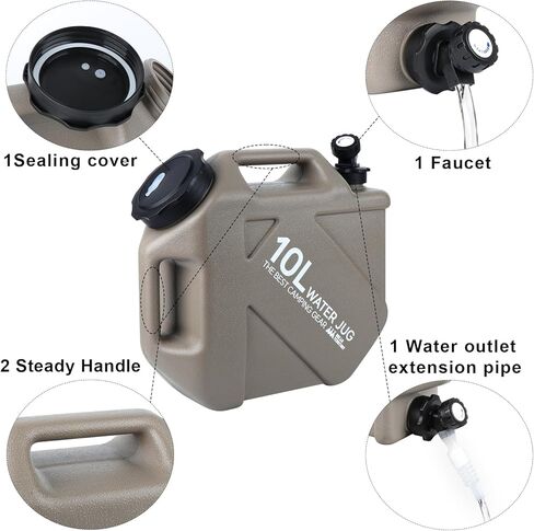 2.6Gallon (10L) Water Jug，camping gear，Water Tank,BPA Free Water Jug, Multifunction Water Storage Containers for Camping Outdoor Hiking,Emergency Stroage in Kuwait