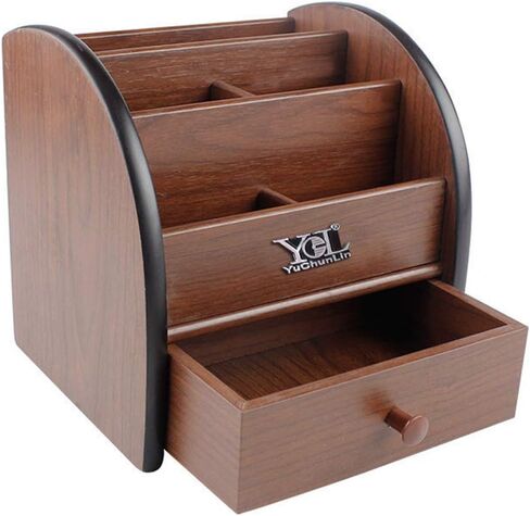 Remote control organizer with drawer, makeup organizers,office pencil holder for desk,wooden multifunctional tabletop storage case YCL828 in Saudi Arabia