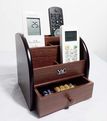 Remote control organizer with drawer, makeup organizers,office pencil holder for desk,wooden multifunctional tabletop storage case YCL828 in Saudi Arabia