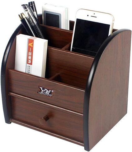 Remote control organizer with drawer, makeup organizers,office pencil holder for desk,wooden multifunctional tabletop storage case YCL828 in Saudi Arabia