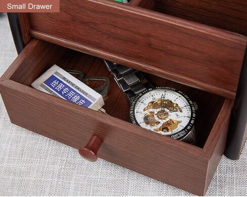 Remote control organizer with drawer, makeup organizers,office pencil holder for desk,wooden multifunctional tabletop storage case YCL828 in Saudi Arabia