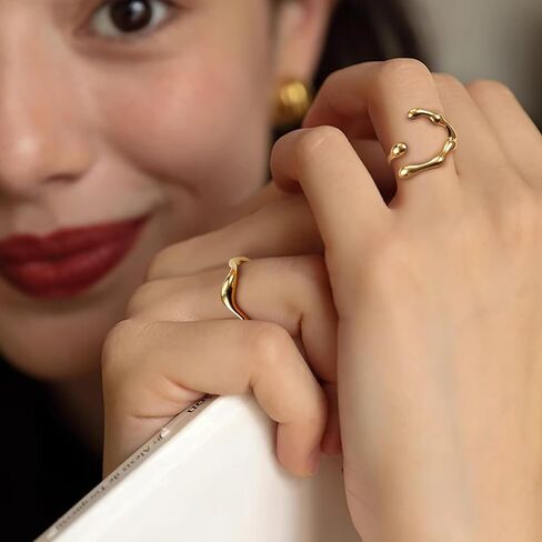 Subiceto 10 قطعة خواتم ذهبية مكتنزة للنساء 18K مطلية بالذهب خاتم مجموعة الباروك خاتم اللؤلؤ قابل للتعديل سميكة المفتوحة خواتم الفرقة بيان مجوهرات in Kuwait