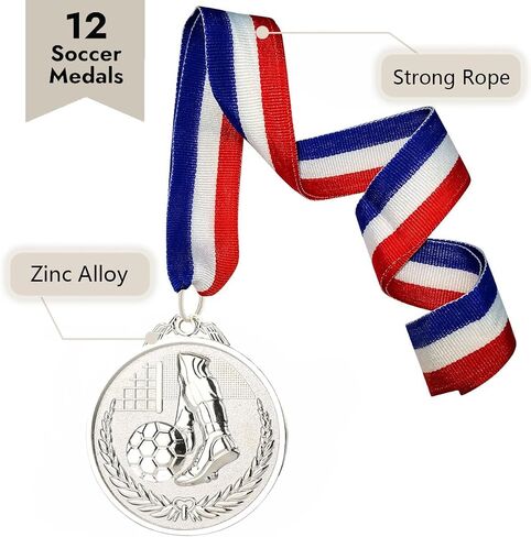 12 Pieces Soccer Award Medals Metals Gold Prizes for Kids and Adults Sports Soccer Games, Competitions Celebration, Party Favors, 2.5 Inches in Saudi Arabia
