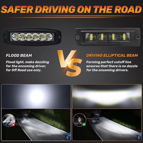 DERI 7 بوصة فلوش ماونت LED القرون، 2PCS 6000LM دافق جبل ضوء بار ماء القيادة ضوء الضباب ضوء عكس الضوء الاحتياطية بقعة ضوء LED ضوء العمل لشاحنة الطرق الوعرة SUV 4x4 ATV UTV in Kuwait