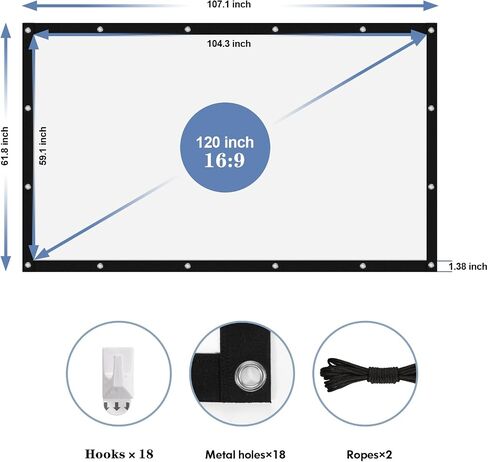 120 Inch Projector Screen, Portable Outdoor Projector Screens 16:9 4K HD，Foldable Anti-Crease Screen for Home Theater Outdoor Indoor in Saudi Arabia