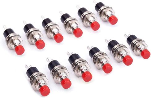 RuoFeng 2 Pins SPST لحظة مفتاح ضغط صغير 1A 250V AC حزمة من 12 (أحمر) in Kuwait