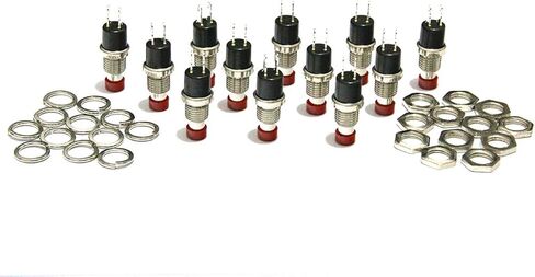 RuoFeng 2 Pins SPST لحظة مفتاح ضغط صغير 1A 250V AC حزمة من 12 (أحمر) in Kuwait