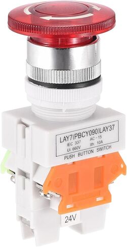 Uxcell 22mm تصاعد الإغلاق إيقاف الطوارئ دفع زر التبديل AC250V 10A مع الضوء 24V 1NO 1NC in Kuwait